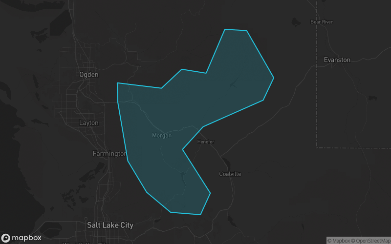 Map of Morgan County, Utah showing the county boundary and surrounding cities