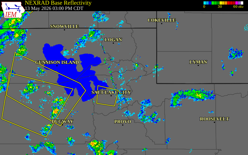NEXRAD radar during the Wednesday, May 13, 2026 storm activity in Morgan County, Utah