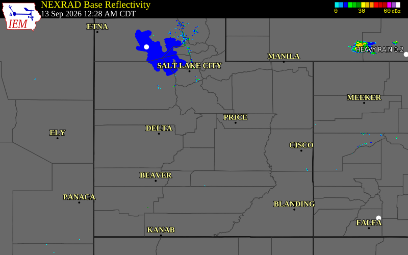 Current NEXRAD radar across Utah with recent storm report locations