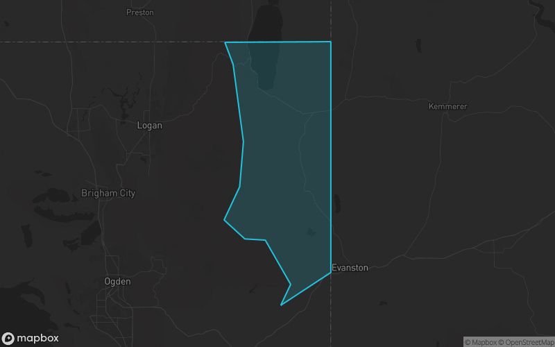 Map of Rich County, Utah showing the county boundary and surrounding cities