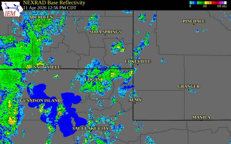 NEXRAD radar during the Saturday, April 11, 2026 storm activity in Rich County, Utah