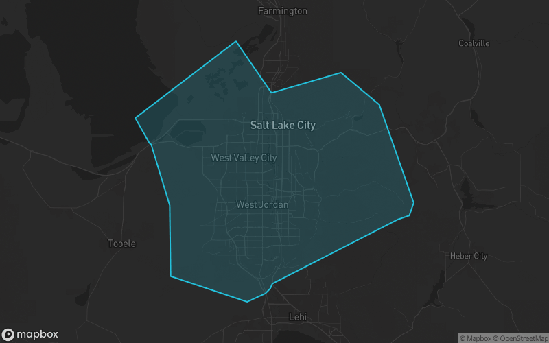 Map of Salt Lake County, Utah showing the county boundary and surrounding cities