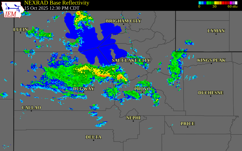 NEXRAD radar during the Wednesday, October 15, 2025 storm activity in Salt Lake County, Utah