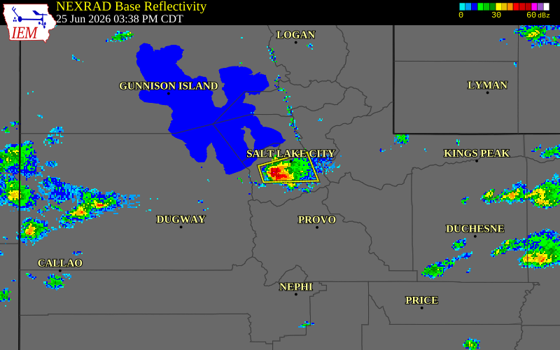 NEXRAD radar during the Thursday, June 25, 2026 storm activity in Salt Lake County, Utah