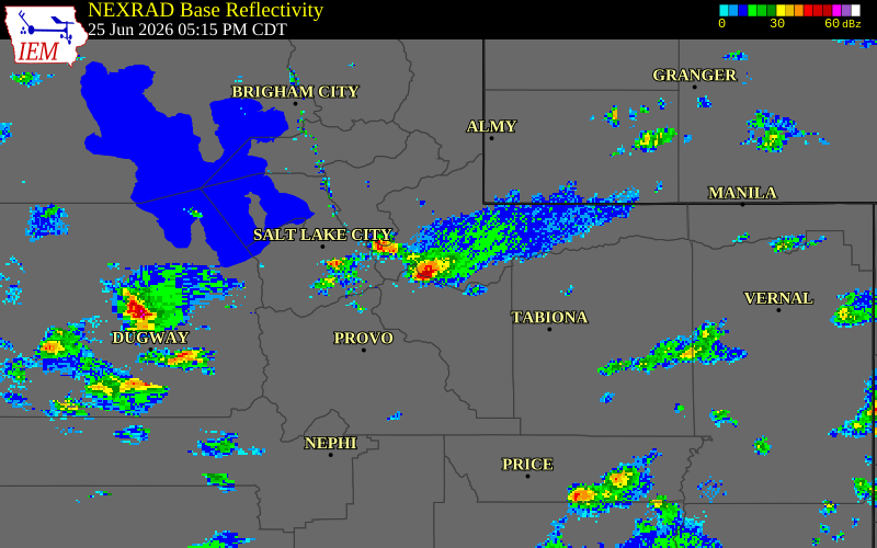 NEXRAD radar during the Thursday, June 25, 2026 storm activity in Summit County, Utah