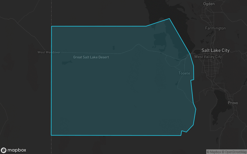 Map of Tooele County, Utah showing the county boundary and surrounding cities