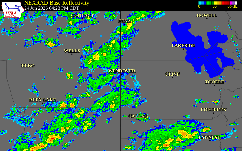 NEXRAD radar during the Wednesday, June 24, 2026 storm activity in Tooele County, Utah