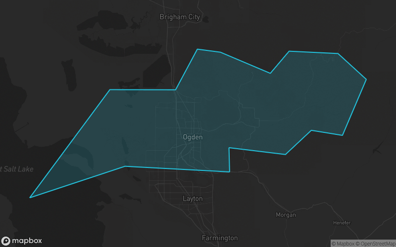 Map of Weber County, Utah showing the county boundary and surrounding cities