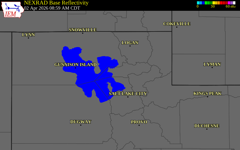 NEXRAD radar during the Thursday, April 2, 2026 storm activity in Weber County, Utah