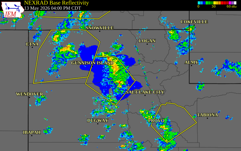 NEXRAD radar during the Wednesday, May 13, 2026 storm activity in Weber County, Utah