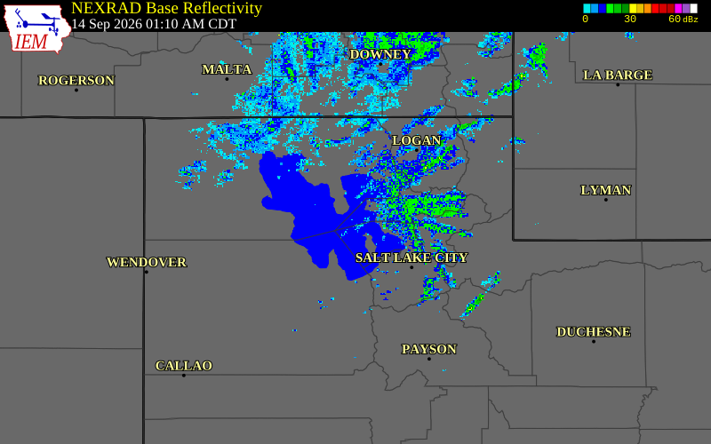 Current NEXRAD radar over Weber County, Utah with recent storm report locations