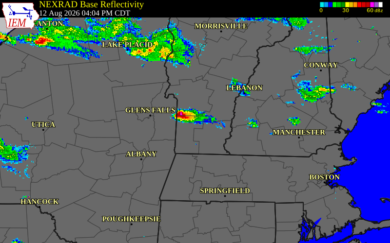 Radar snapshot during the Jul 28, 2026 hail event near Bennington County, Bennington County, Vermont, with NWS warning polygons