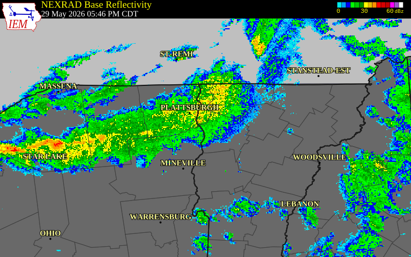 NEXRAD radar during the Friday, May 29, 2026 storm activity in Essex County, Vermont