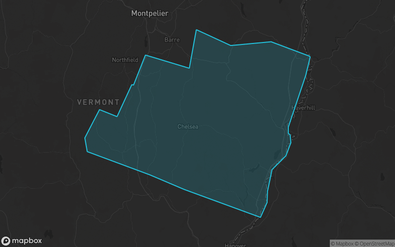 Map of Orange County, Vermont showing the county boundary and surrounding cities