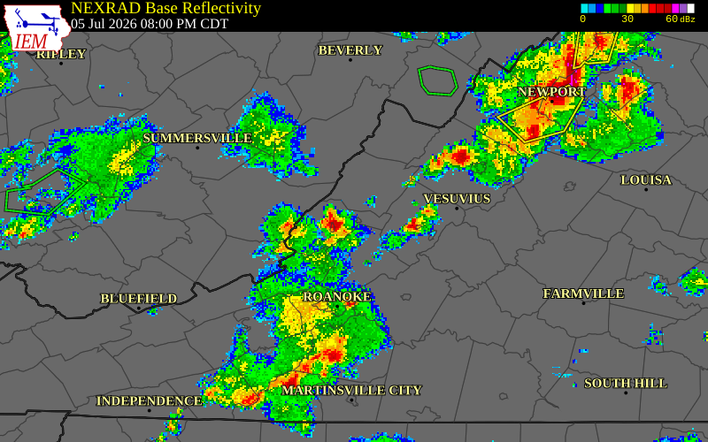 NEXRAD radar during the Sunday, July 5, 2026 storm activity in Alleghany County, Virginia