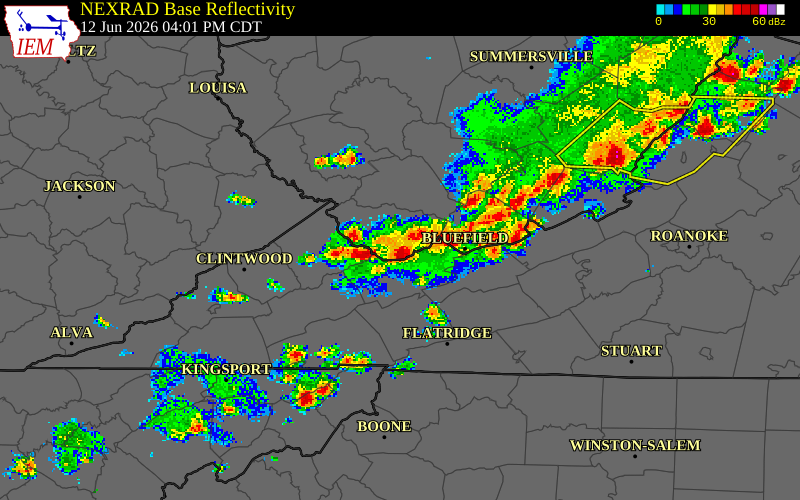 NEXRAD radar during the Friday, June 12, 2026 storm activity in Buchanan County, Virginia