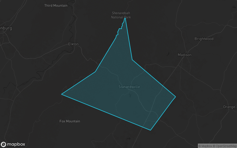 Map of Greene County, Virginia showing the county boundary and surrounding cities
