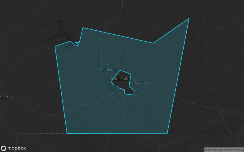 Map of Henry County, Virginia showing the county boundary and surrounding cities