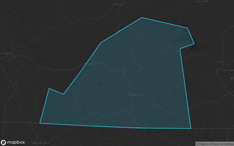 Map of Patrick County, Virginia showing the county boundary and surrounding cities