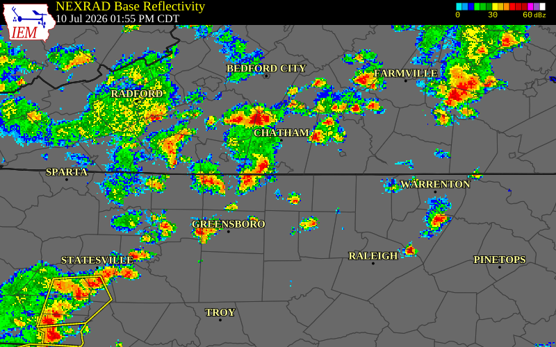 NEXRAD radar during the Friday, July 10, 2026 storm activity in Rockingham County, Virginia
