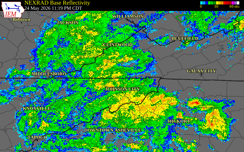 NEXRAD radar during the Monday, May 25, 2026 storm activity in Scott County, Virginia