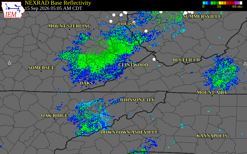 Current NEXRAD radar over Scott County, Virginia with recent storm report locations