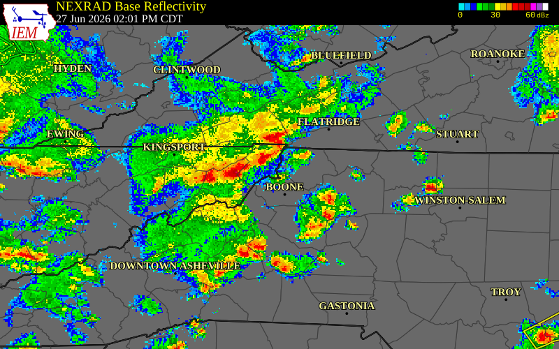 NEXRAD radar during the Saturday, June 27, 2026 storm activity in Smyth County, Virginia