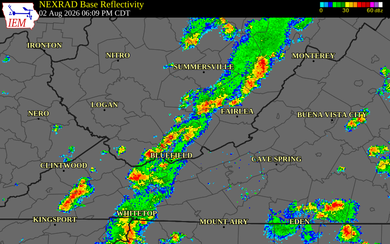 NEXRAD radar during the Sunday, August 2, 2026 storm activity in Tazewell County, Virginia