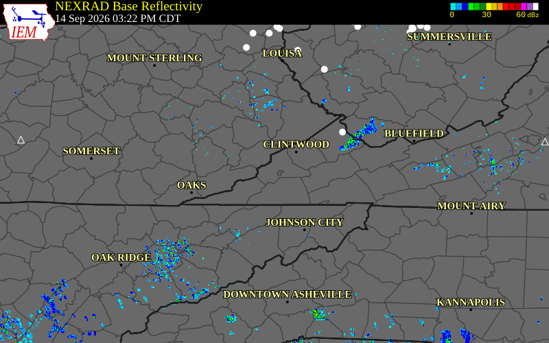 Current NEXRAD radar over Wise County, Virginia with recent storm report locations