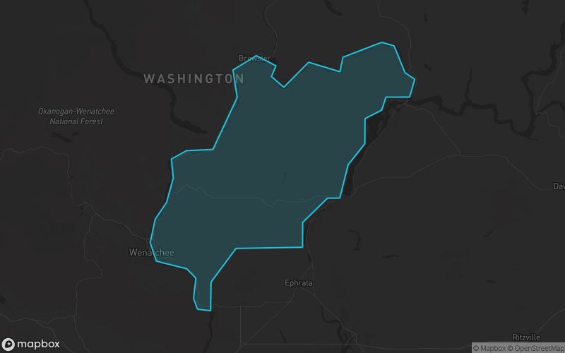 Map of Douglas County, Washington showing the county boundary and surrounding cities