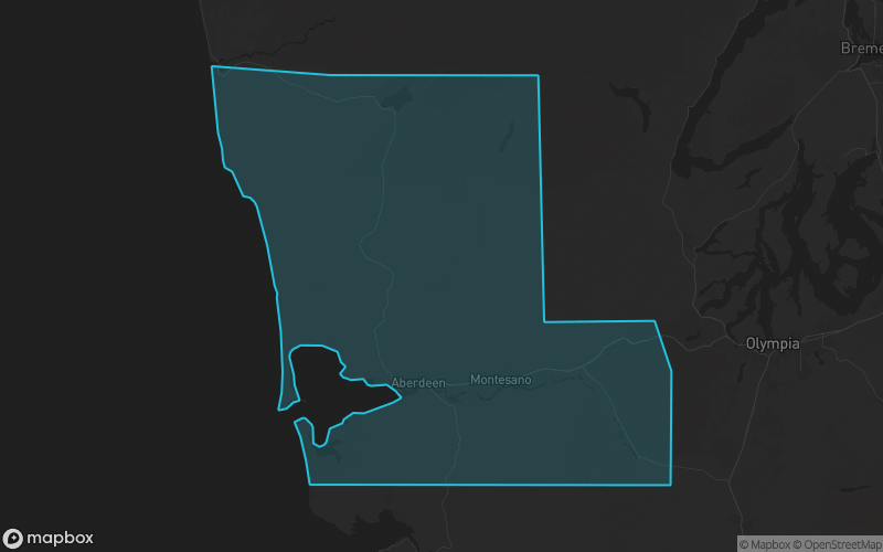 Map of Grays Harbor County, Washington showing the county boundary and surrounding cities