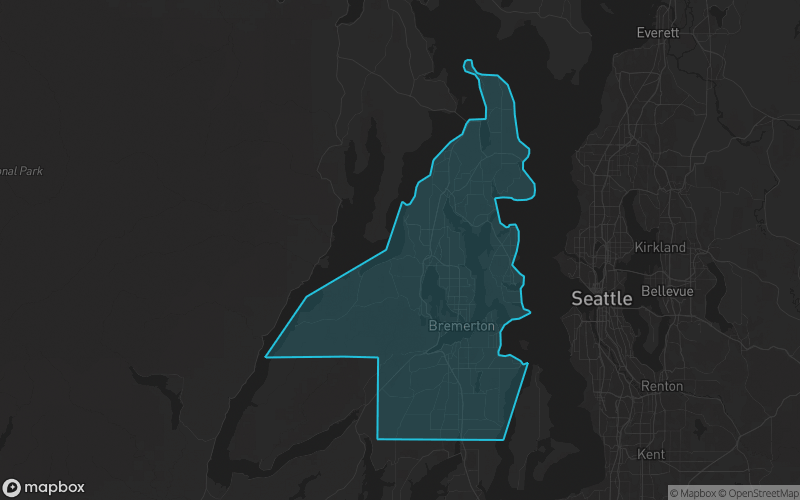 Map of Kitsap County, Washington showing the county boundary and surrounding cities