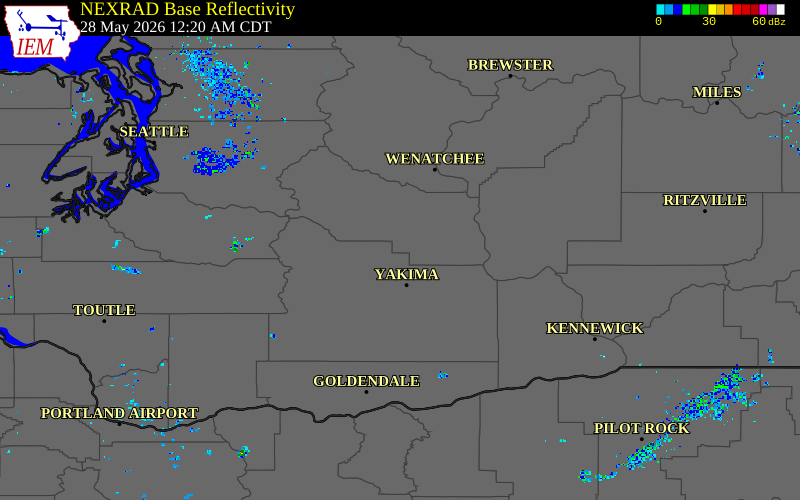 Radar snapshot during the May 27, 2026 wind event near 10 NE Naches, Kittitas County, Washington, with NWS warning polygons