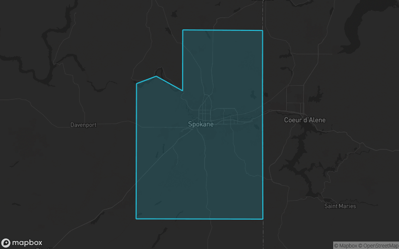 Map of Spokane County, Washington showing the county boundary and surrounding cities