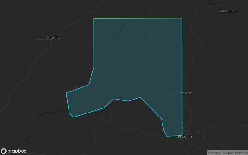 Map of Whitman County, Washington showing the county boundary and surrounding cities