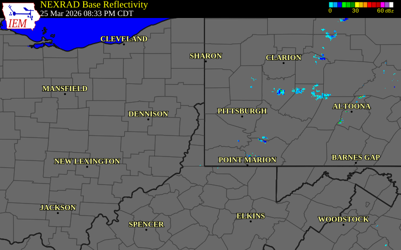 Radar snapshot during the Mar 25, 2026 hail event near Hooverson Heights, Brooke County, West Virginia, with NWS warning polygons