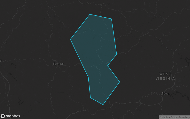 Map of Calhoun County, West Virginia showing the county boundary and surrounding cities