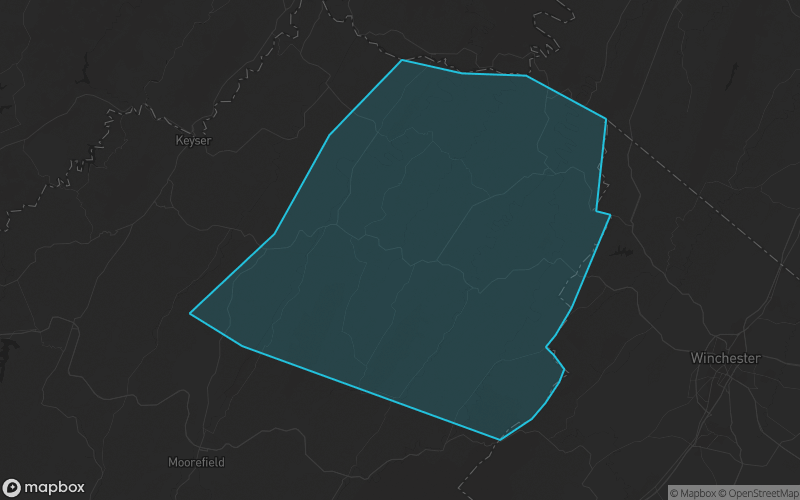 Map of Hampshire County, West Virginia showing the county boundary and surrounding cities