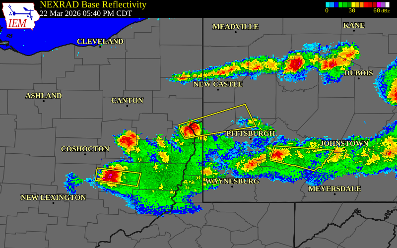NEXRAD radar during the Sunday, March 22, 2026 storm activity in Hancock County, West Virginia