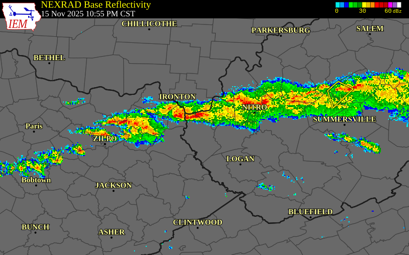 NEXRAD radar during the Saturday, November 15, 2025 storm activity in Lincoln County, West Virginia