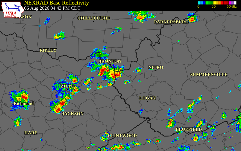 NEXRAD radar during the Thursday, August 6, 2026 storm activity in Lincoln County, West Virginia