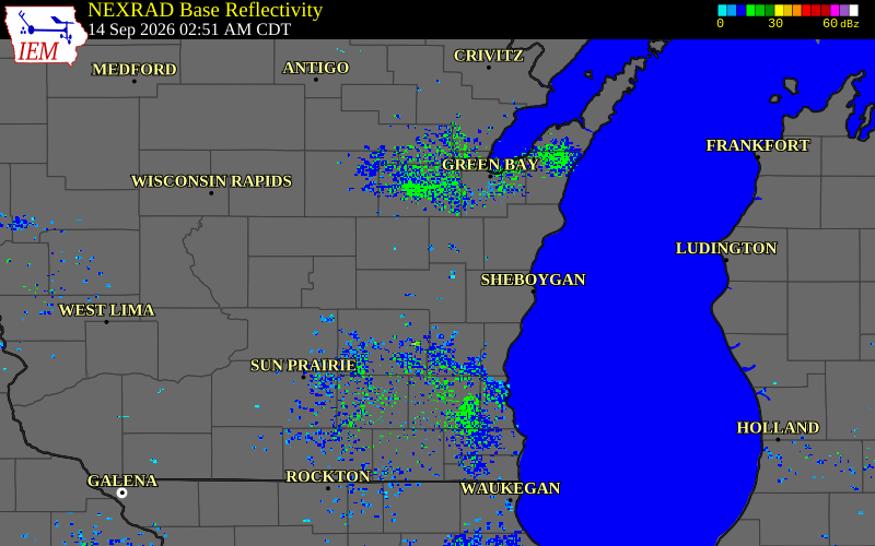 Current NEXRAD radar over Fond du Lac County, Wisconsin with recent storm report locations