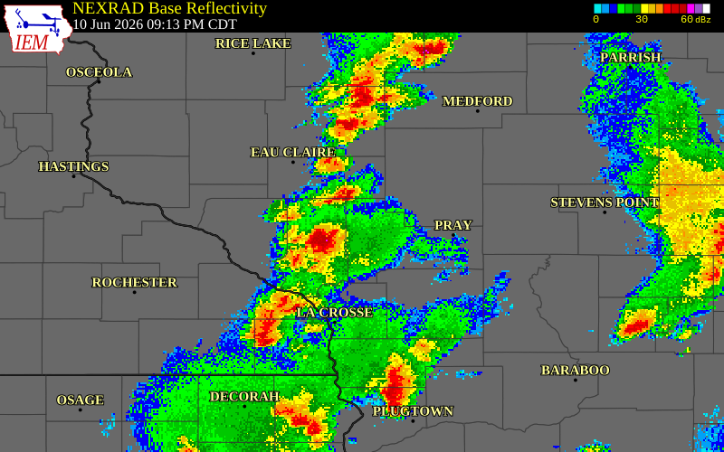 NEXRAD radar during the Wednesday, June 10, 2026 storm activity in Jackson County, Wisconsin