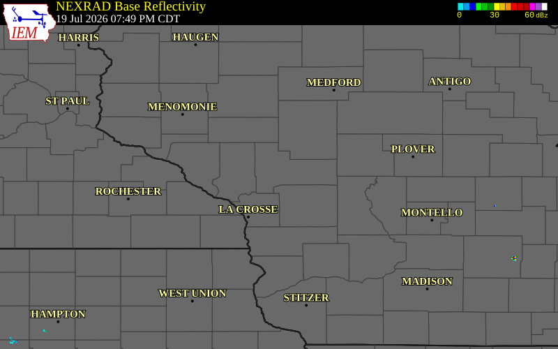 Radar snapshot during the Jul 19, 2026 tornado event near 4 WSW Black River Falls, Jackson County, Wisconsin, with NWS warning polygons