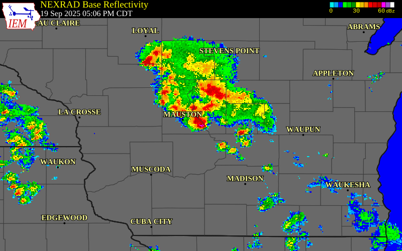 NEXRAD radar during the Friday, September 19, 2025 storm activity in Juneau County, Wisconsin