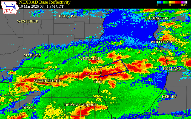 NEXRAD radar during the Tuesday, March 10, 2026 storm activity in Milwaukee County, Wisconsin