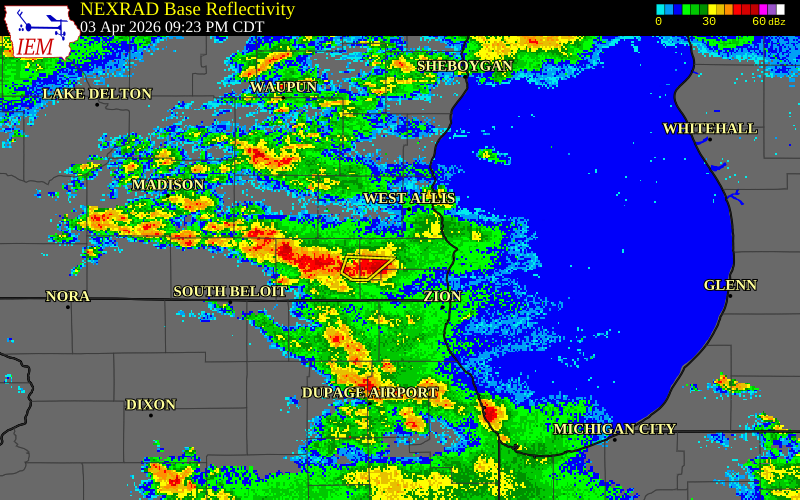 NEXRAD radar during the Friday, April 3, 2026 storm activity in Milwaukee County, Wisconsin