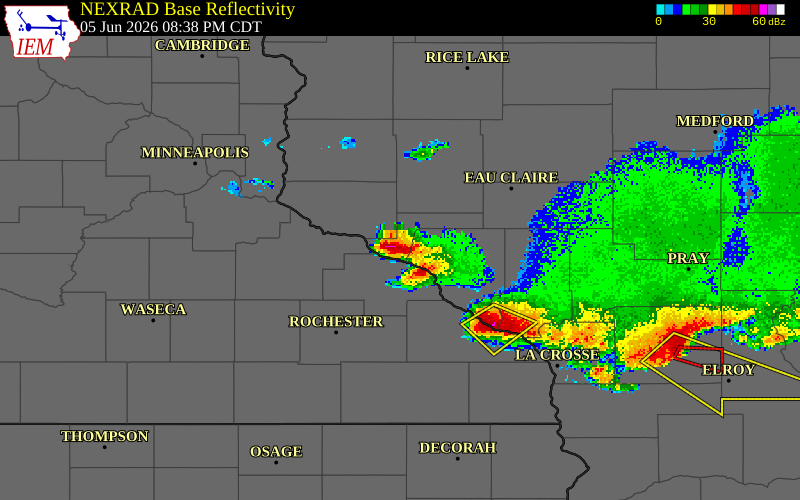 NEXRAD radar during the Friday, June 5, 2026 storm activity in Pepin County, Wisconsin