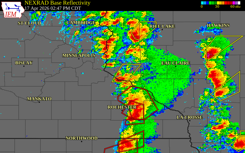 NEXRAD radar during the Friday, April 17, 2026 storm activity in Pierce County, Wisconsin