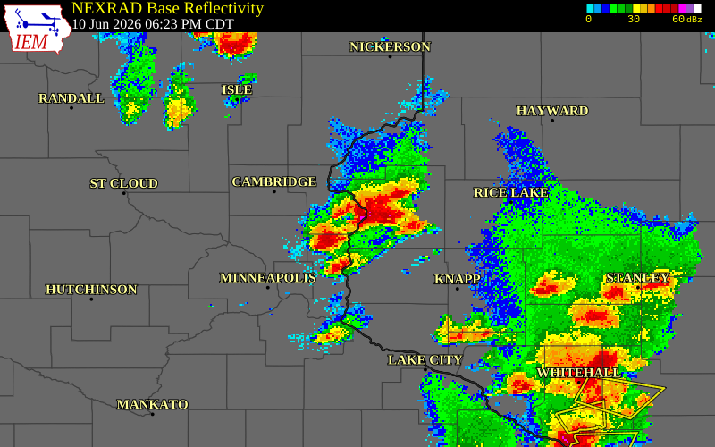 NEXRAD radar during the Wednesday, June 10, 2026 storm activity in Polk County, Wisconsin